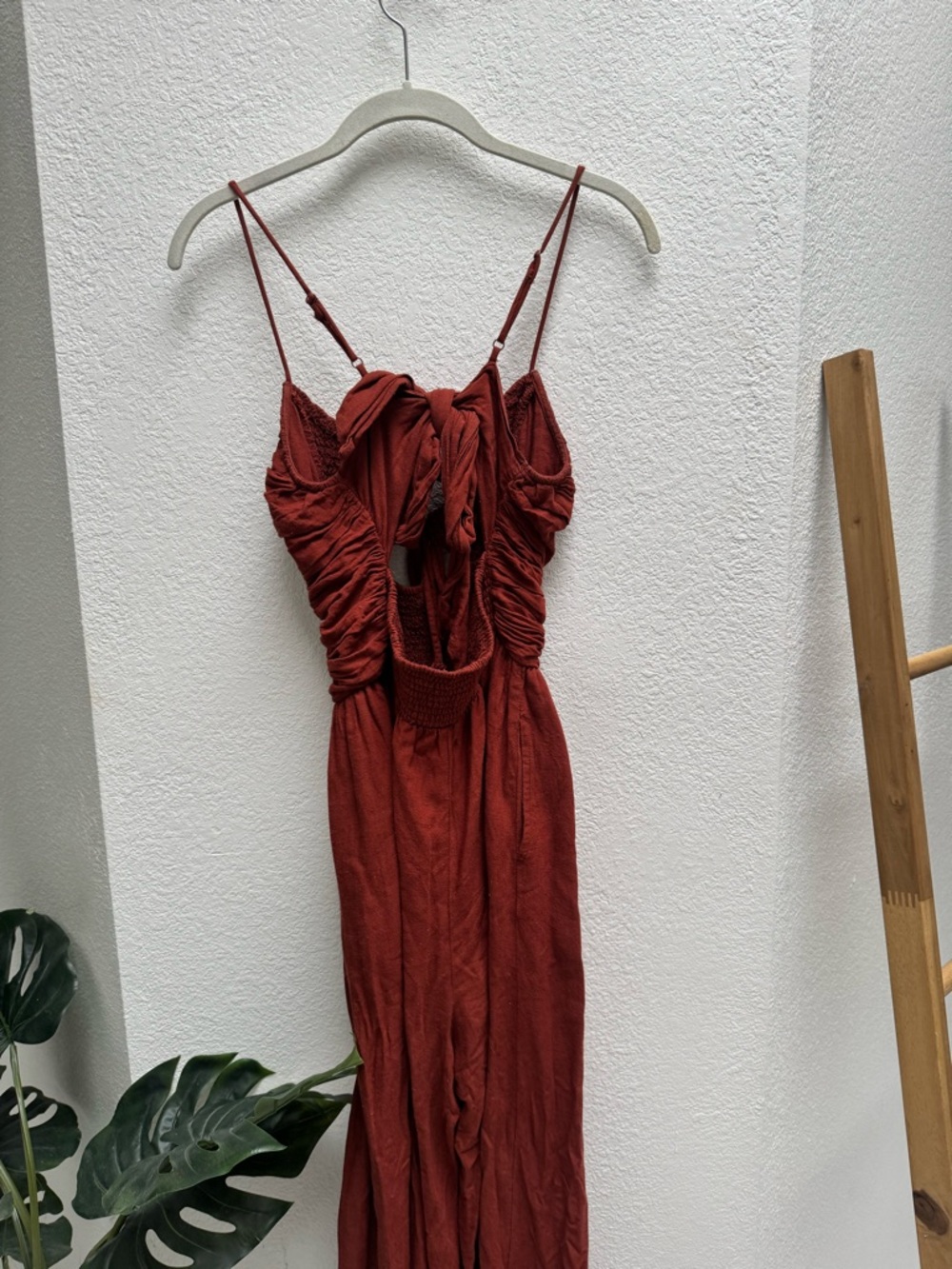 Free People Rust Brown Smocked Bodice Wide-Leg Jumpsuit - Picture 10 of 12